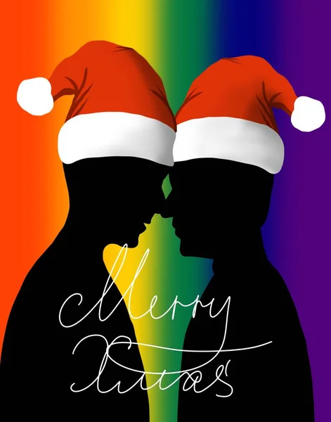Két Férfi Karácsonya Akik Szeretik Egymást Közösségben Zászló Hátterével Szemben — Stock Vector