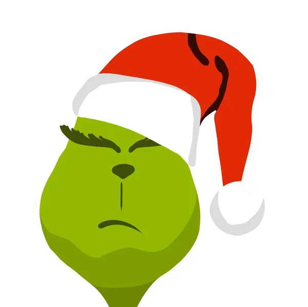 Cabeza Monstruo Verde Con Una Sonrisa Secuestrado Navidad Sombrero Santa — Vector de stock