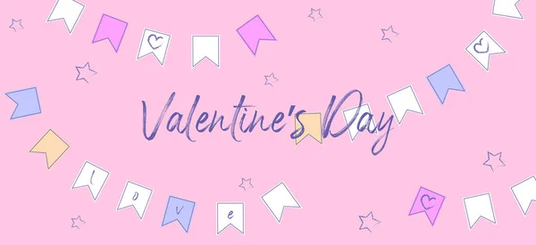 Roze Spandoek Valentijnsdag Vlaggen Sterren — Stockvector