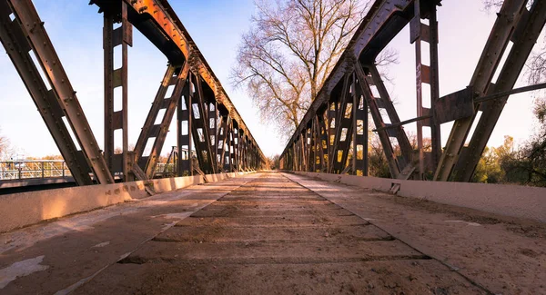 Panoramic View Bridge Main River Late Autumn Day — Stock Photo, Image