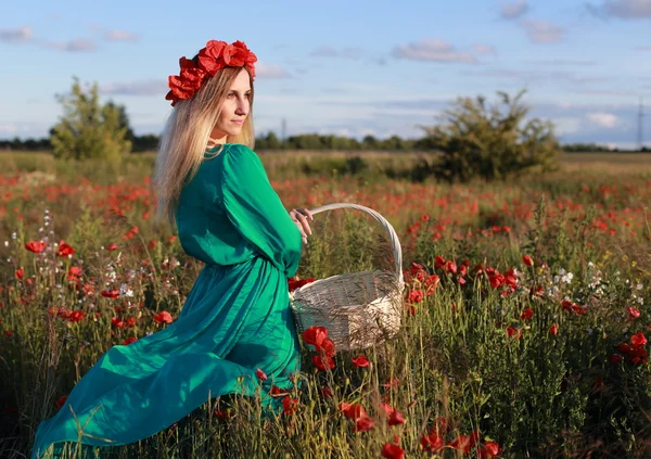 Chica en un campo de amapola —  Fotos de Stock