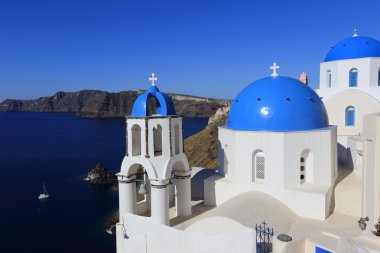 Santorini Yunanistan parlak sabah Akdeniz manzaralı