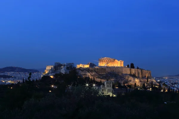 Vista do Partenon à noite, Atenas, Grécia — Fotografia de Stock