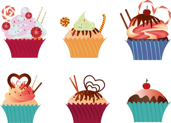 Cupcakes Coloridos Deliciosos — Vector de stock