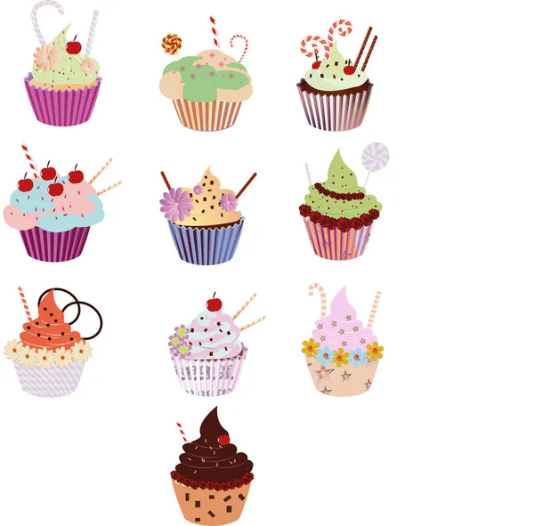 Cupcakes Coloridos Deliciosos — Vector de stock