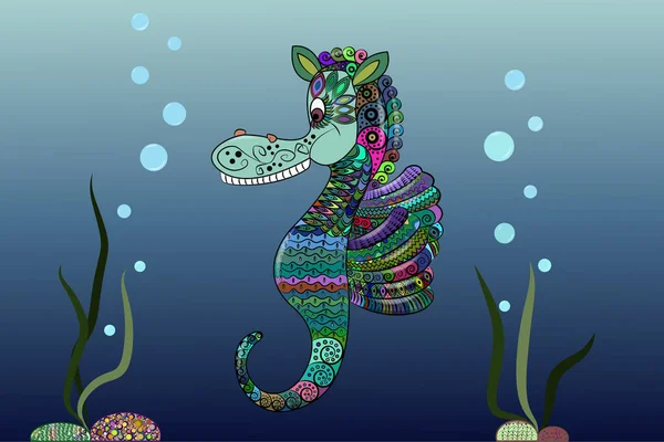 Zentangle Coloré Hippocampe Animal — Image vectorielle