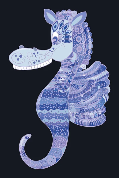 Coloration Hippocampe Zentangle Bleu — Image vectorielle