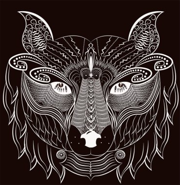 siyah ve beyaz zentangle tilki