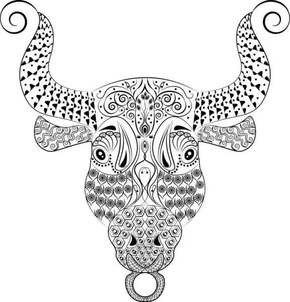 Touro Zentangle Preto Branco — Vetor de Stock