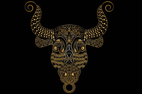 Zentangle Dourado Touro Animal —  Vetores de Stock