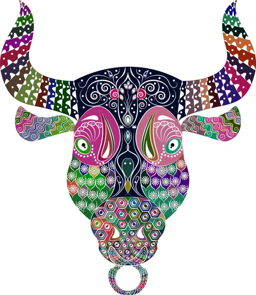 Taureau Animal Zentangle Coloré — Image vectorielle