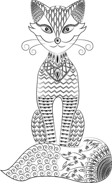 Preto Branco Zentangle Gato Com Padrões —  Vetores de Stock