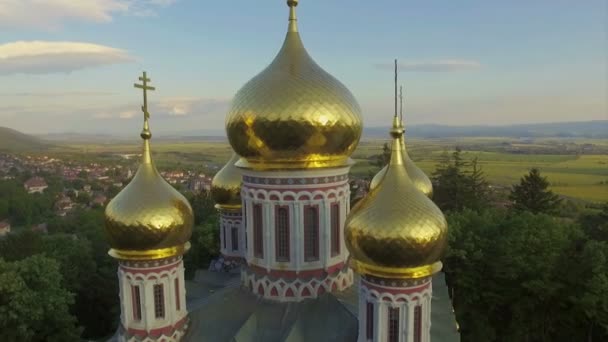 Aerial view of the Church near Shipka — Stock Video