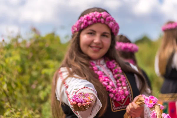 Girl giving roses — Stock Photo, Image