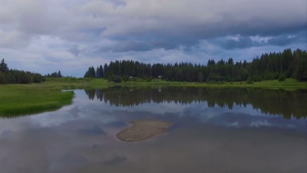 Flight over the water of a small lake — Stock Video