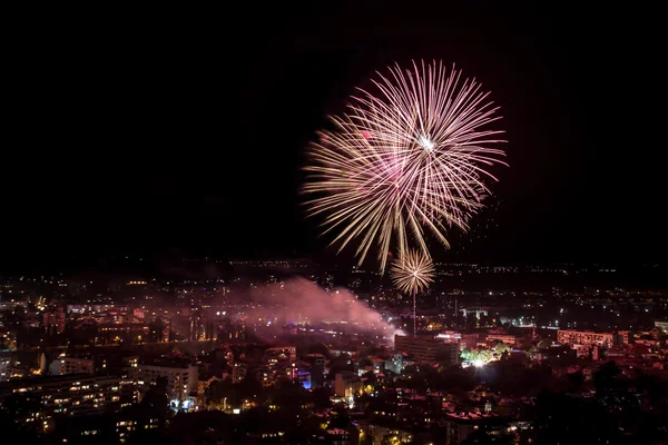 Ohňostroj v Plovdivu — Stock fotografie