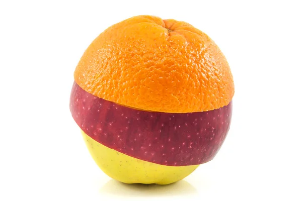 Superfrucht - gelber Apfel, roter Apfel und Orange — Stockfoto