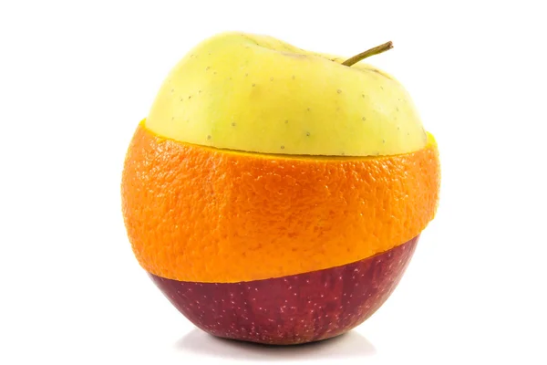 Superfruit - jabłko żółte, czerwone jabłko i pomarańcza — Zdjęcie stockowe