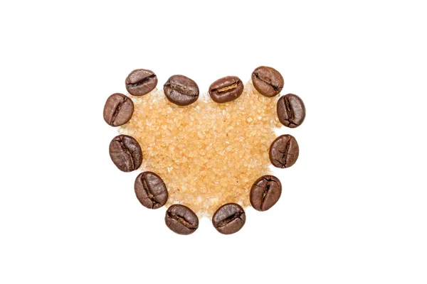 砂糖とコーヒー豆心 — ストック写真