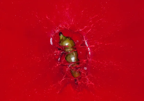 Poivron vert dans l'eau rouge — Photo