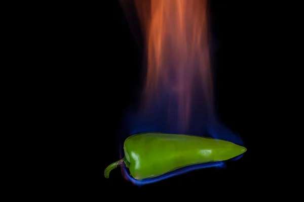 Green pepper on fire — 스톡 사진