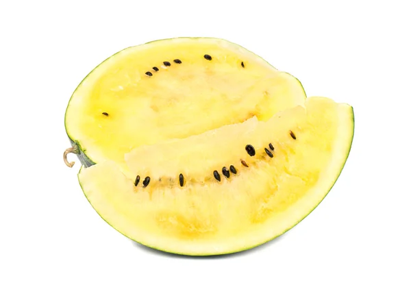 Meia e fatia de melancia amarela — Fotografia de Stock