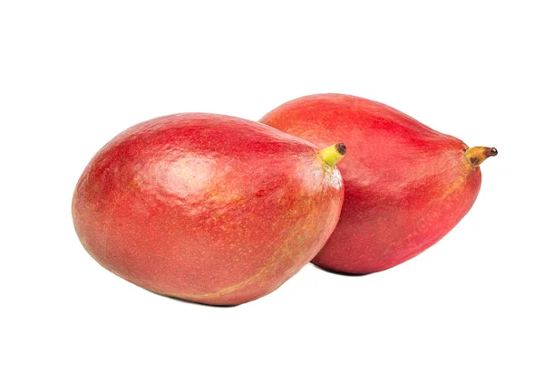 Due Deliziosi Frutti Mango Rosso Isolati Sfondo Bianco — Foto Stock