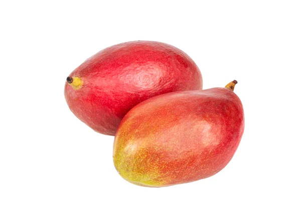 Due Deliziosi Frutti Mango Rosso Isolati Sfondo Bianco — Foto Stock