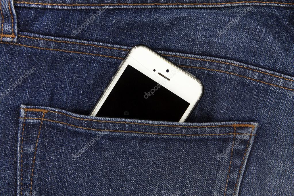 Back Pocket Jeans With Mobile Phone Pocket Part Of Mobile White