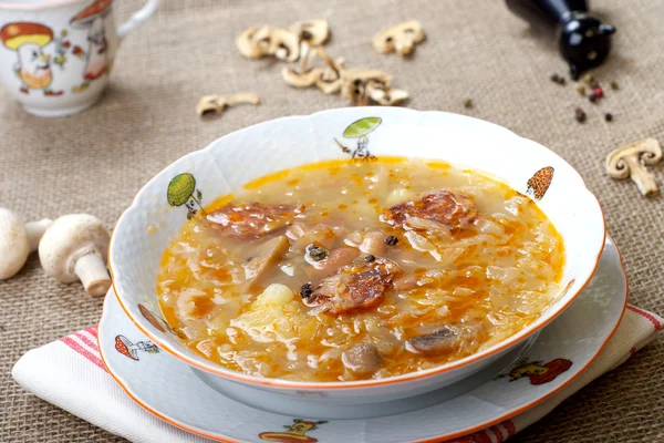 mantar ile geleneksel slovak lahana çorbası