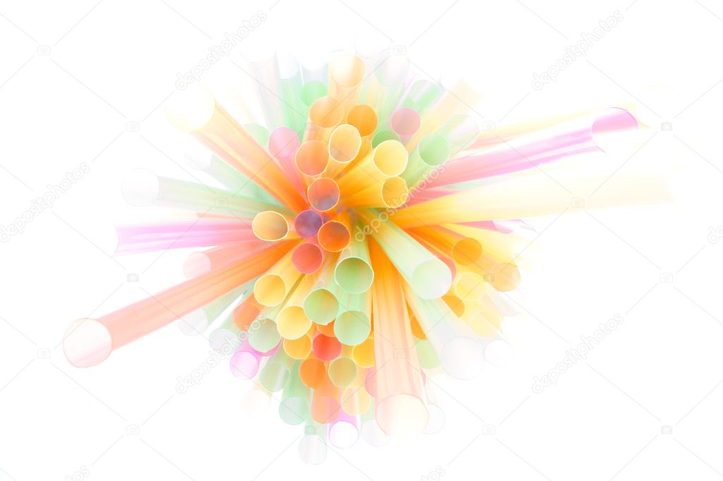 Bright colorful drinking straws on white background