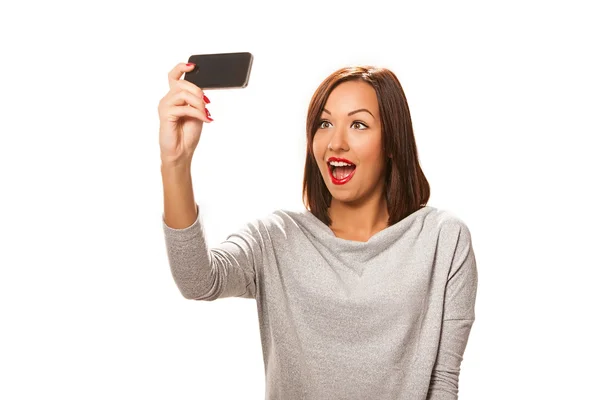 Beautiful young woman taking selfie. — Stock Photo, Image