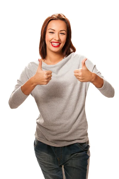 Beautiful young woman giving thumbs up. — Stock Photo, Image