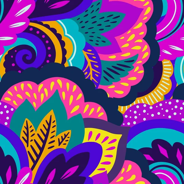 Funky kleurrijke naadloze psychedelische textuur voor decoratie en design. — Stockvector