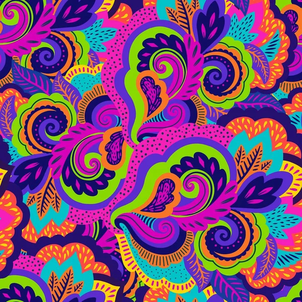 Funky kleurrijke naadloze psychedelische textuur voor decoratie en design. — Stockvector