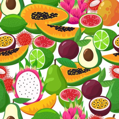 Renkli parlak tropikal meyvelerle kusursuz desen.