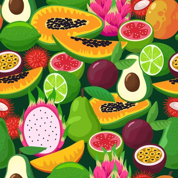 Naadloos patroon met kleurrijke heldere tropische exotische vruchten. — Stockvector