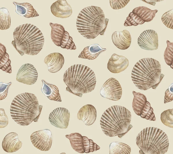 Vintage motif sans couture rétro avec coquillages de mer. Aquarelle peinture. — Photo