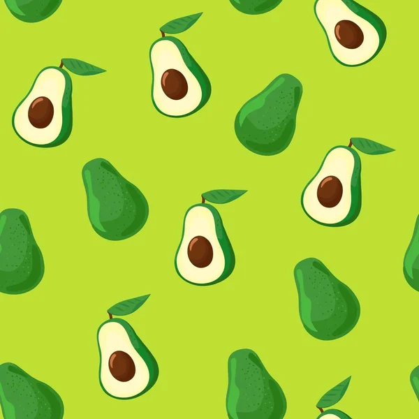 Modello senza cuciture con frutti di avocado su sfondo verde. — Vettoriale Stock