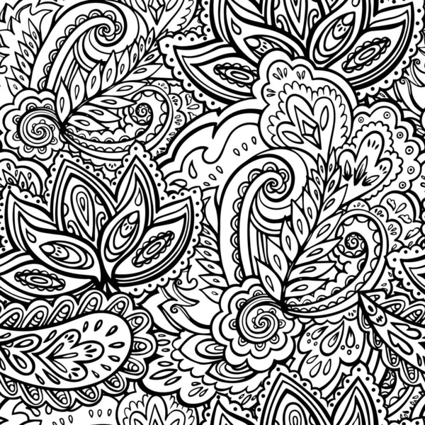 Nahtloses Muster im ornamentalen Stil. Schwarz-Weiß-Illustration für Erwachsenenmalbuch. — Stockvektor
