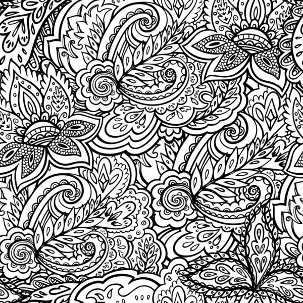 Seamless pattern in ornamental style. Black and white illustration for adult coloring book. — Stock Vector