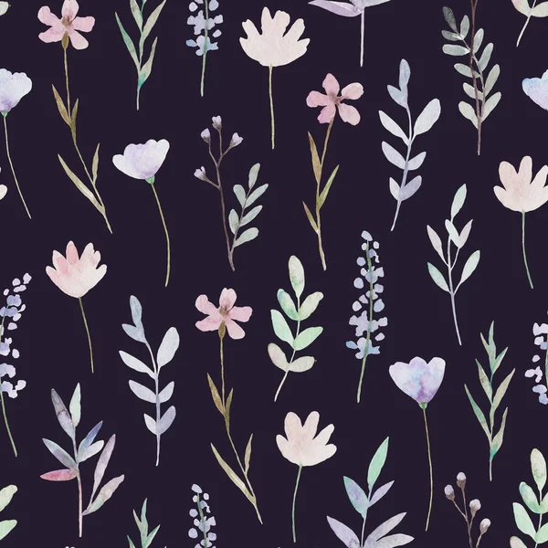 Mignon motif floral délicat avec des fleurs et des plantes de prairie. Illustration aquarelle. — Photo