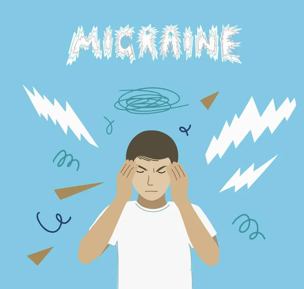 Homme avec migraine céphalée et aura. Illustration vectorielle — Image vectorielle