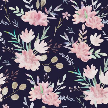 Çiçekli suluboya desenli eski moda, narin pembe çiçekli. 