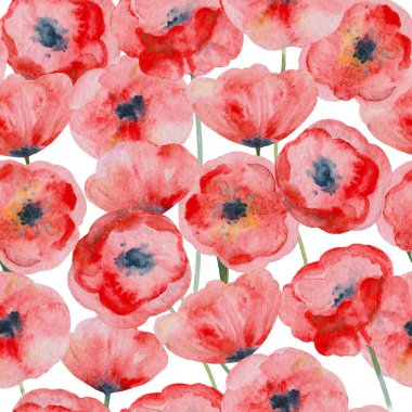 Suluboya kırmızı gelincik çiçekleriyle kusursuz desen.