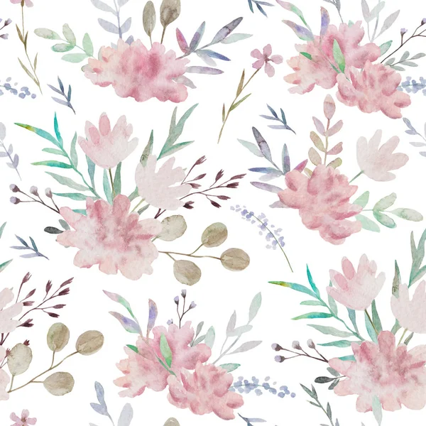 Floral watercolor pattern in shabby chic retro style with delicate pink flowers — Stock Photo, Image