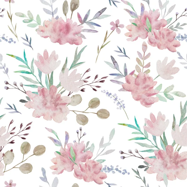 Motif aquarelle floral dans un style chic et rétro minable avec de délicates fleurs roses — Photo