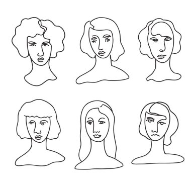 Minimalist basit satır biçiminde kadın portreleri