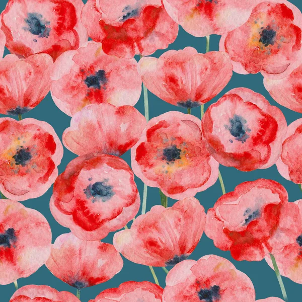 Suluboya kırmızı gelincik çiçekleriyle kusursuz desen.