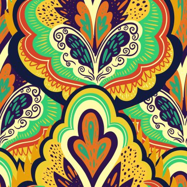 Renkli dantel süslemeli psikedelik desen.